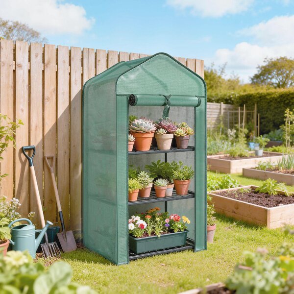 VivaGarden Serra da Giardino con Copertura in PE 3 Ripiani e Porta Avvolgibile 59x39x127 cm colore Verde