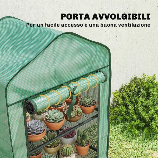VivaGarden Serra da Giardino con Copertura in PE 3 Ripiani e Porta Avvolgibile 59x39x127 cm colore Verde