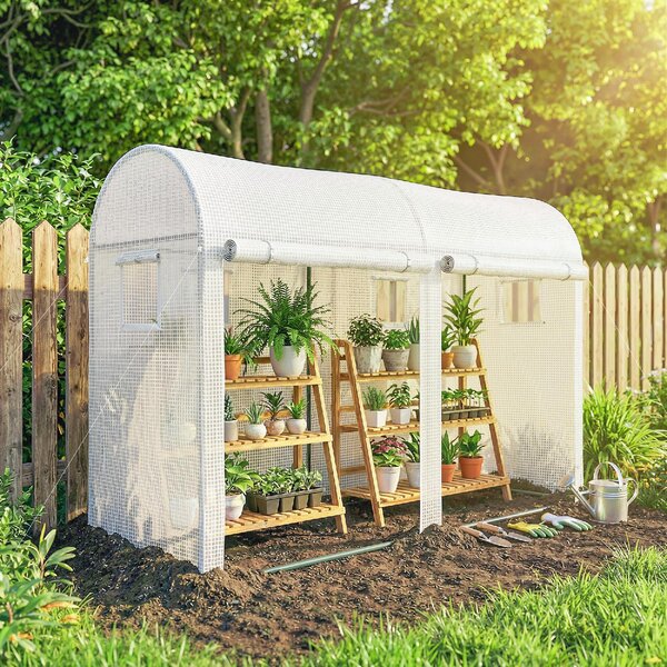 VivaGarden Serra da Giardino a Tunnel per Piante e Orto Serra da Balcone con 2 Porte Avvolgibili e 4 Finestre 3x1x2m colore Bianco