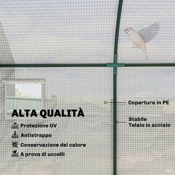 VivaGarden Serra da Giardino a Tunnel per Piante e Orto Serra da Balcone con 2 Porte Avvolgibili e 4 Finestre 3x1x2m colore Bianco