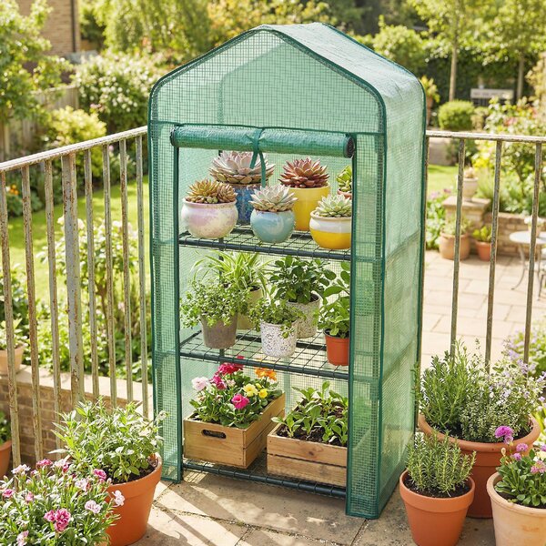 VivaGarden Serra da Giardino con Copertura in PE 3 Ripiani e Porta Avvolgibile 59x39x127 cm colore Verde