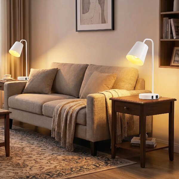 DecHome Set 2 Lampade da Tavolo Moderne in Acciaio con Porte USB Attacco E27 colore Bianco