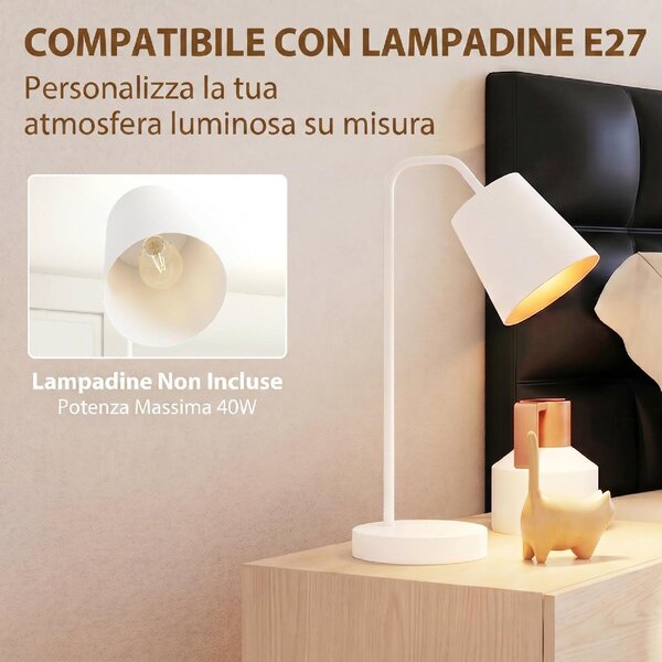 DecHome Set 2 Lampade da Tavolo Moderne in Acciaio con Porte USB Attacco E27 colore Bianco