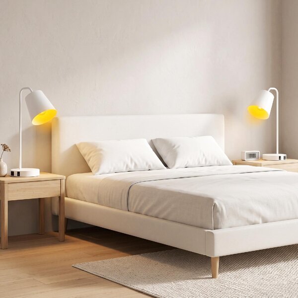DecHome Set 2 Lampade da Tavolo Moderne in Acciaio con Porte USB Attacco E27 colore Bianco