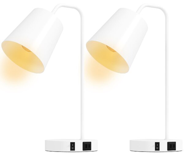 DecHome Set 2 Lampade da Tavolo Moderne in Acciaio con Porte USB Attacco E27 colore Bianco
