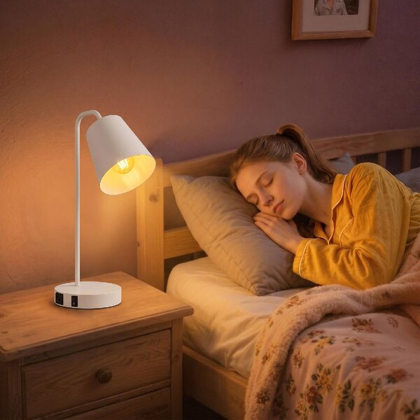 DecHome Set 2 Lampade da Tavolo Moderne in Acciaio con Porte USB Attacco E27 colore Bianco