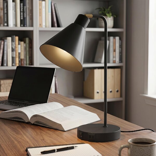 DecHome Set 2 Lampade da Tavolo Moderne in Acciaio con Porte USB Attacco E27 colore Nero