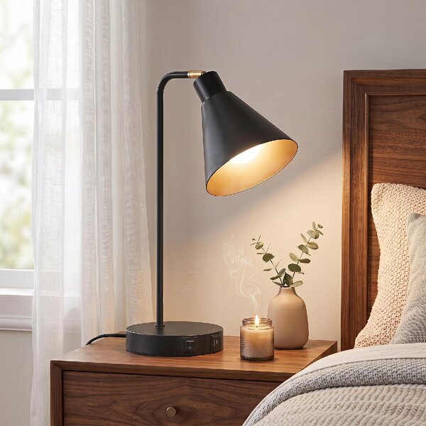 DecHome Set 2 Lampade da Tavolo Moderne in Acciaio con Porte USB Attacco E27 colore Nero