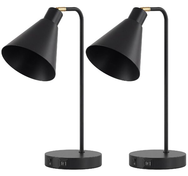 DecHome Set 2 Lampade da Tavolo Moderne in Acciaio con Porte USB Attacco E27 colore Nero
