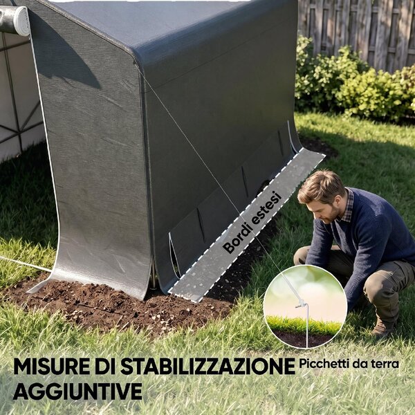 VivaGarden Gazebo da Giardino Tenda Garage Moto Bici 3x3 m Impermeabile in PE e Metallo con Porta Avvolgibile colore Grigio Scuro