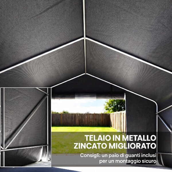 VivaGarden Gazebo da Giardino Tenda Garage Moto Bici 3x3 m Impermeabile in PE e Metallo con Porta Avvolgibile colore Grigio Scuro