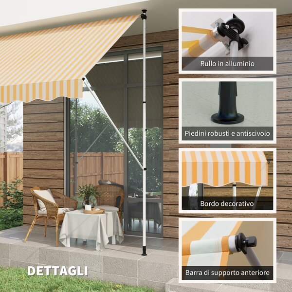 Outsunny Tenda avvolgibile da Sole per Esterno con Manovella, Struttura in Metallo e Pali di Supporto, 300x150cm, Giallo e Bianco | Aosom Italy