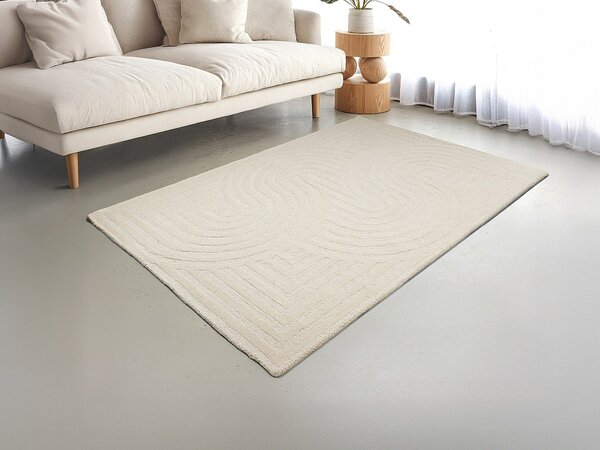 Tappeto 100% lana lavorato a mano - 160 x 230 cm - Bianco crema - 2000 g/mq - LUZAN