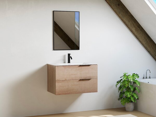 Mobile bagno sospeso con lavabo da incasso - Legno chiaro naturale - 80 cm - NISAYA