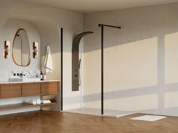 Parete per doccia walk-in con anta girevole Nero opaco Vetro 6 mm (120 + 40) x 200 cm - DAREN