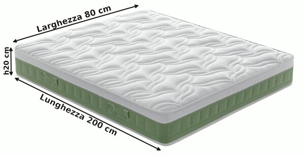 Materasso Singolo IRIS in ACQUAPUR A BASE DI ACQUA dotato di fascia 3 D dimensioni 80x200x h 20 cm ipoallergenico anatomico antiacaro