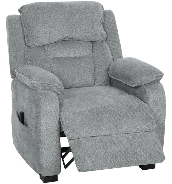 HOMCOM Poltrona Reclinabile 150° con Poggiapiedi, Telecomando e Tasca Laterale, imbottita e Velluto Effetto , 86x90x103 cm, Grigio | Aosom Italy