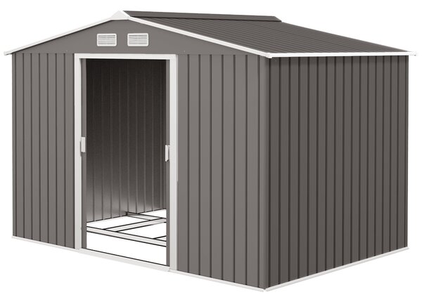 Outsunny Casetta da Giardino con 2 Porte Scorrevoli e 4 prese d'aria di Acciaio, Capanno Attrezzi in Acciaio, 277x195x192cm, Grigio | Aosom Italy