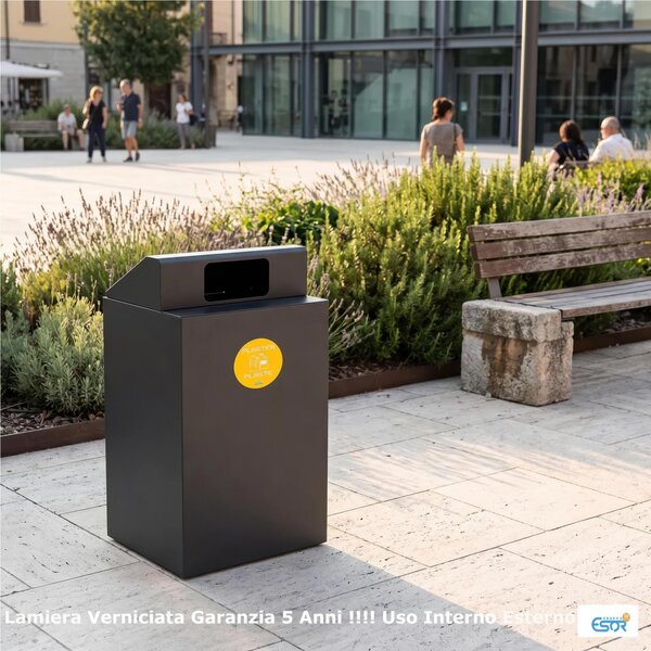 Pattumiera, Mobiletto per raccolta differenziata in acciaio 1 scomparti da 100L Dimensioni 48x48xh 96 cm 1 scomparti da 100 litri totali, 4 Etichette colore Antracite