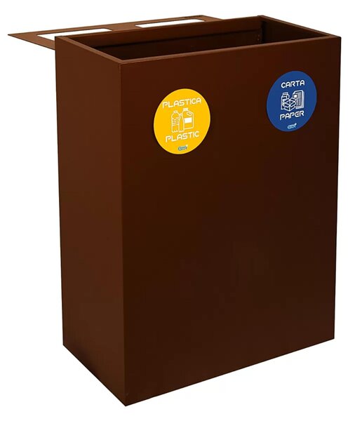 Pattumiera, Mobiletto per raccolta differenziata in acciaio 2 scomparti da 120L Dimensioni 30x60xh 80 cm 2 scomparti da 120 litri totali, 4 Etichette colore Corten