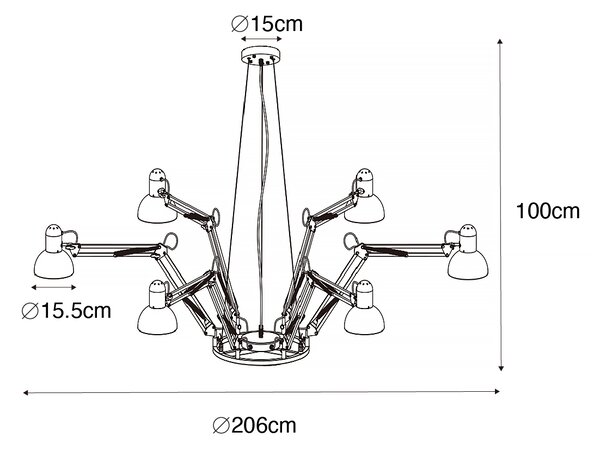 Lampada a sospensione industriale nera a 6 luci regolabile - Hobby Spinne