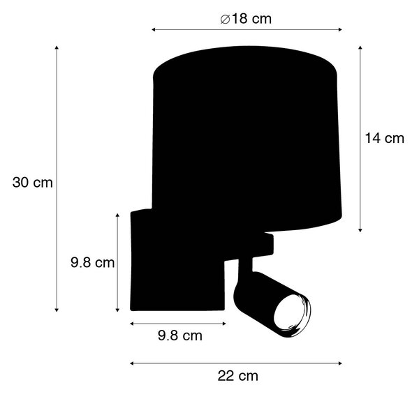 Applique bianca con luce di lettura e paralume 18 cm nero - Brescia