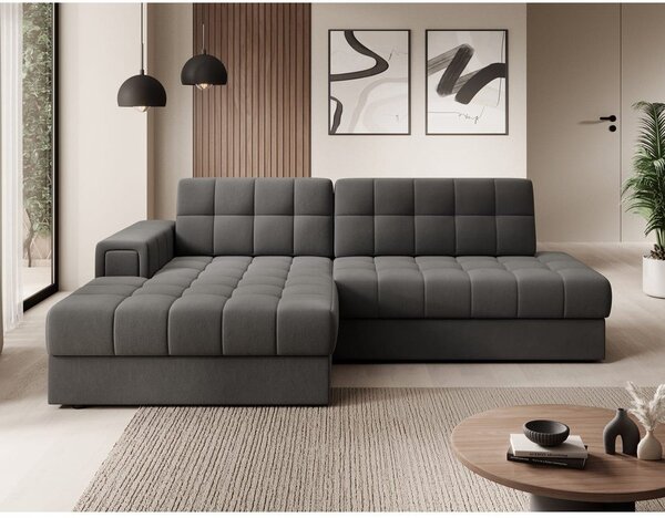 Divano angolare grigio tortora allungabile (con penisola a sinistra/con chaise lounge) con rivestimento in velluto Blezalt – ELTAP