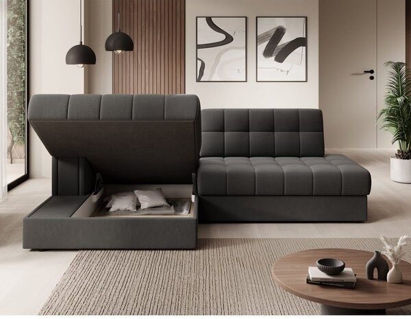 Divano angolare grigio tortora allungabile (con penisola a sinistra/con chaise lounge) con rivestimento in velluto Blezalt – ELTAP
