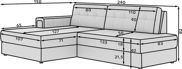 Divano angolare grigio tortora allungabile (con penisola a sinistra/con chaise lounge) con rivestimento in velluto Blezalt – ELTAP