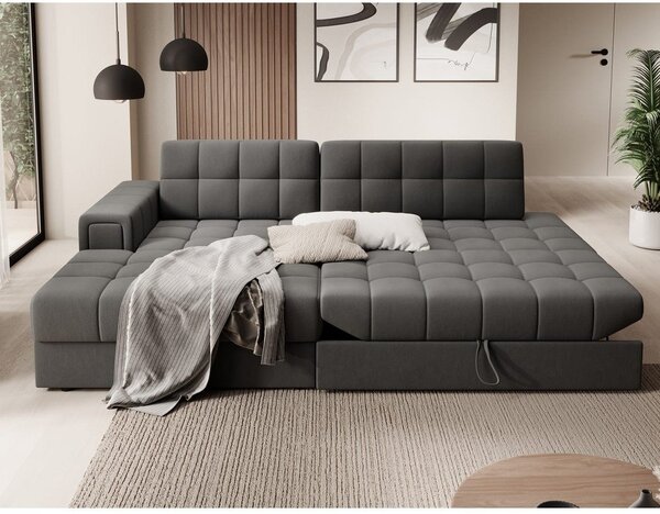 Divano angolare grigio tortora allungabile (con penisola a sinistra/con chaise lounge) con rivestimento in velluto Blezalt – ELTAP
