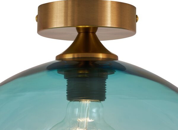 Plafoniera Art Déco ottone con vetro blu - Sandra