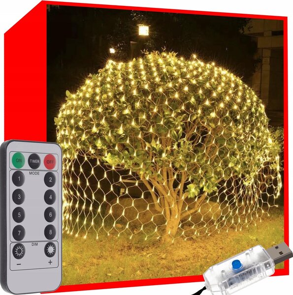 Tenda luminosa per luci di Capodanno 160 LED bianco caldo 8 funzioni 260x200cm USB