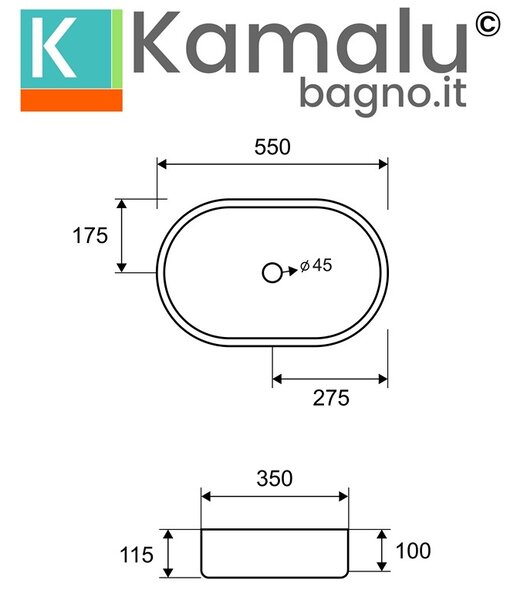 Kamalu lavabo da appoggio in acciaio inox gun metal con finitura spazzolata | kj5500gm