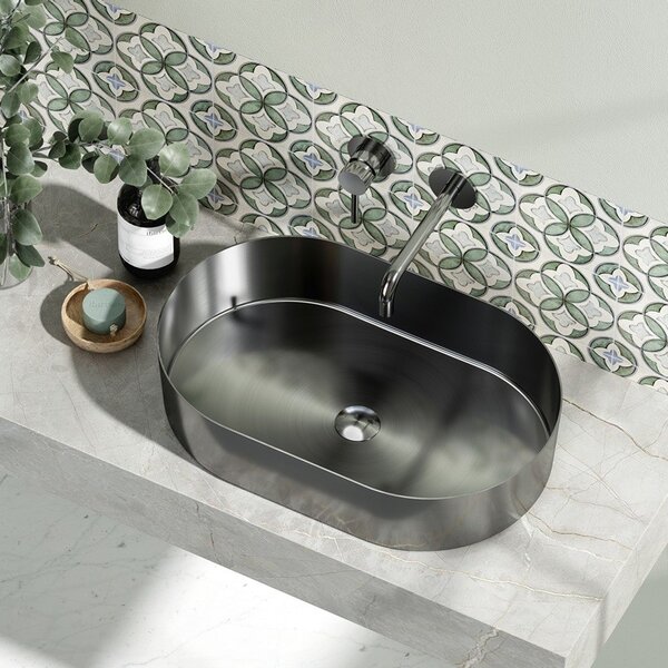 Kamalu lavabo da appoggio in acciaio inox gun metal con finitura spazzolata | kj5500gm