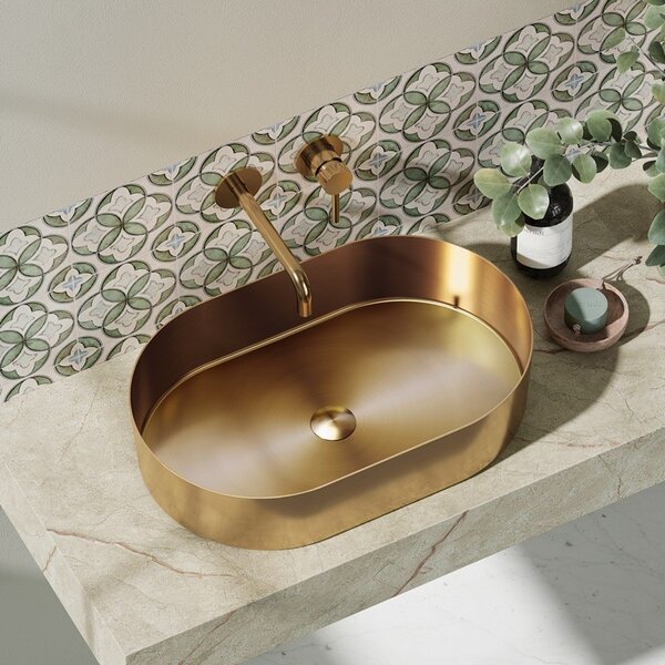 Kamalu lavabo da appoggio in acciaio inox finitura oro rosa | kj5500rg