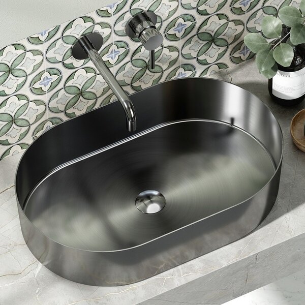 Kamalu lavabo da appoggio in acciaio inox gun metal con finitura spazzolata | kj5500gm