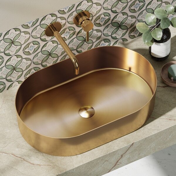 Kamalu lavabo da appoggio in acciaio inox finitura oro rosa | kj5500rg