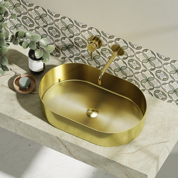 Kamalu lavabo appoggio in acciaio inox finitura oro spazzolato | kj5500g