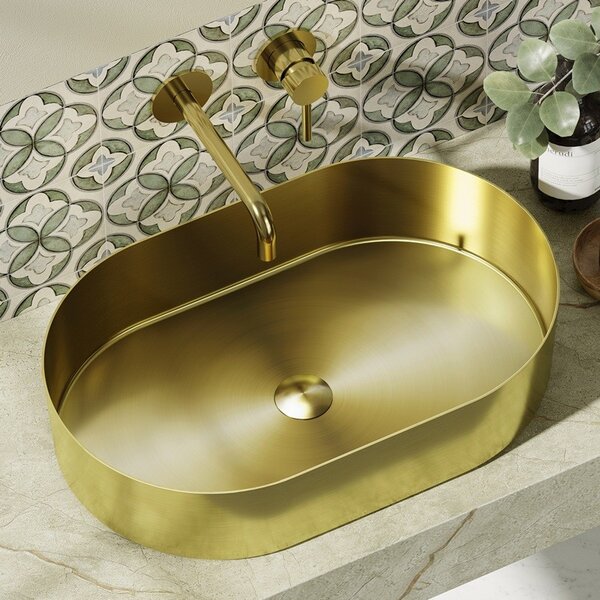 Kamalu lavabo appoggio in acciaio inox finitura oro spazzolato | kj5500g