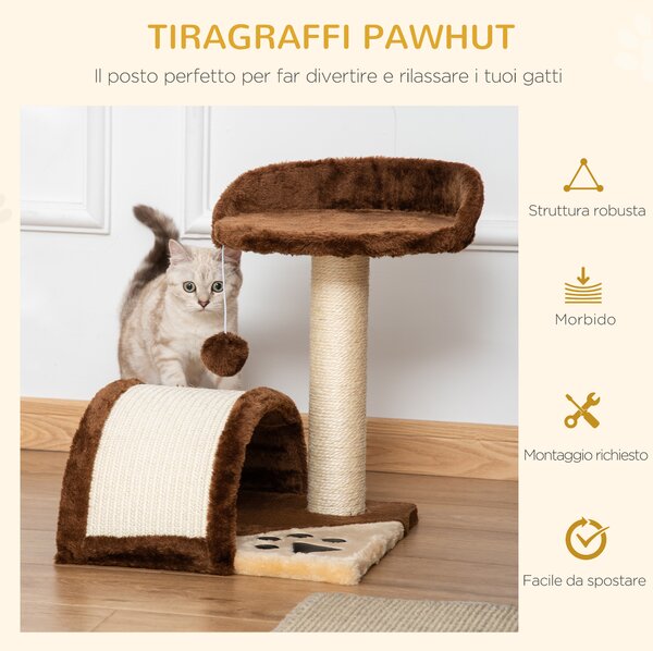 PawHut Albero Tiragraffi per Gatti per Gioco e Relax 36x36x44 cm Marrone|Aosom