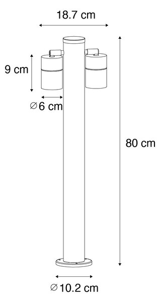 Lampada da esterno a stelo nera 80 cm IP44 orientabile 2 luci - Duo