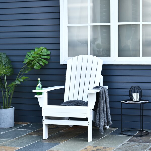 Outsunny Sedia da Giardino Adirondack in Legno Bianco, Con Porta Bicchieri, Impermeabile e Anti-Muffa, 97x72.5x93cm|Aosom