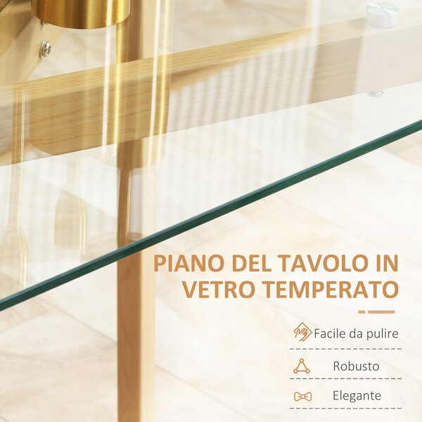 HOMCOM Tavolo da Pranzo Rettangolare in Acciaio, Piano in Vetro Temperato, 4 Persone Max, per Cucina, Sala da Pranzo e Soggiorno, 120x60x76 cm | Aosom