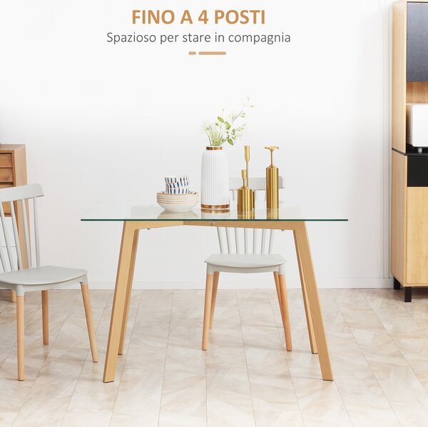 HOMCOM Tavolo da Pranzo Rettangolare in Acciaio, Piano in Vetro Temperato, 4 Persone Max, per Cucina, Sala da Pranzo e Soggiorno, 120x60x76 cm | Aosom