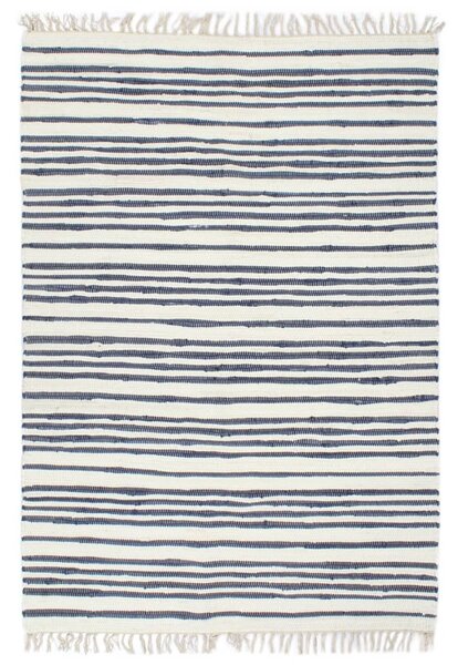 Tappeto Chindi Tessuto a Mano in Cotone 120x170 cm Blu e Bianco