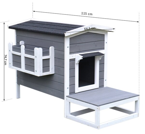 PawHut Cuccia Rialzata da Esterno, Balconcino, Tetto Impermeabile, Legno - Grigio |Aosom