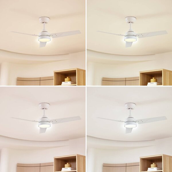 Ventilatore da soffitto LED Lindby Aerallo, bianco, CCT, silenzioso Aerallo, Bianco / Opale, Soggiorno / Sala da pranzo, Metallo, Moderno