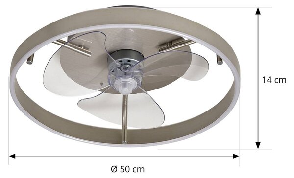 Lindby Ventilatore da soffitto LED Momitu, argento, silenzioso, Ø 50 cm Momitu Lindby, dimmerabile, Alluminio / Grigio / Zincato, Soggiorno / Sala da pranzo, Alluminio, Moderno