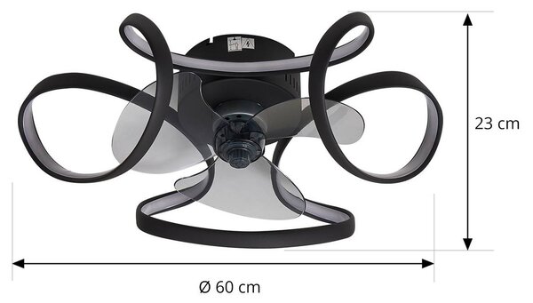 Lindby Ventilatore da soffitto a LED Lomata, nero, silenzioso, Ø 23 cm