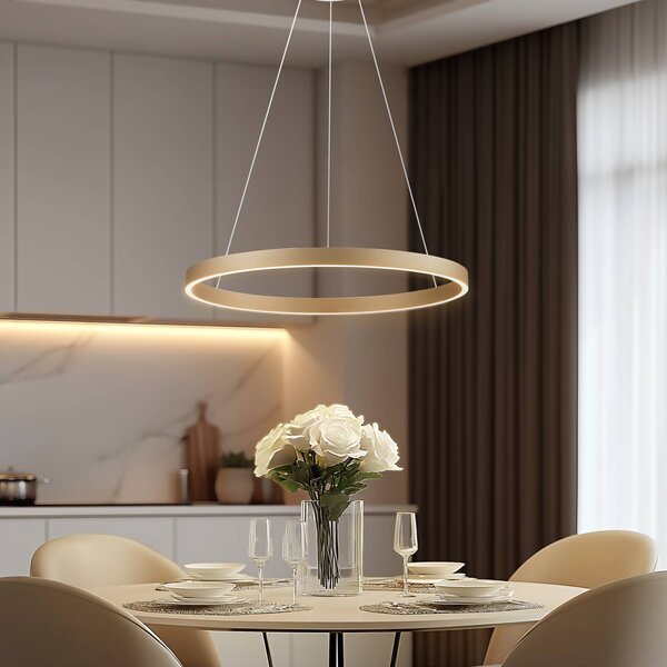 Lucande Smart LED lampada a sospensione Yonam, oro, 1 luce, Tuya Yonam Lucande, dimmerabile, Ottone / Oro, Soggiorno / Sala da pranzo, Alluminio, Moderno